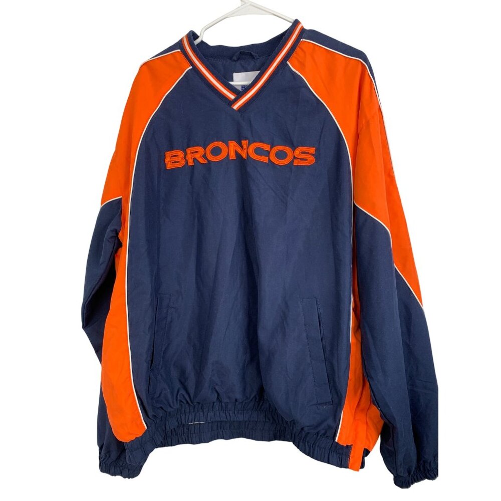Denver Broncos NFL Pullover Jacket Golf XL RD10711 Lined EUC Sewn Logo Pockets